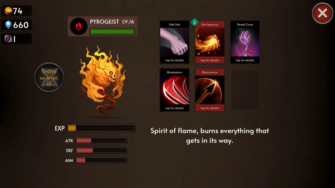 Hero roster overview in Dark Stones