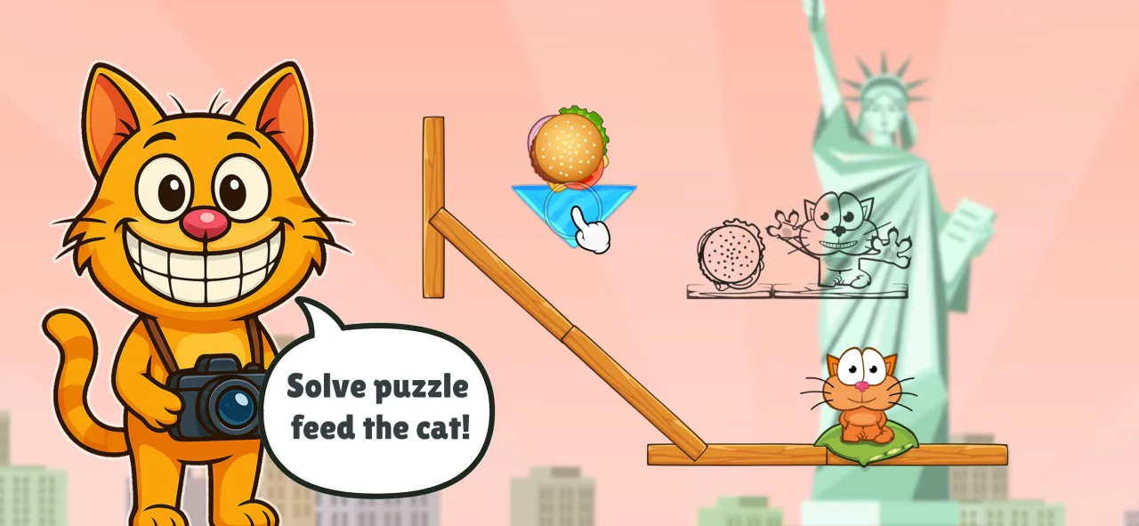 Feed the orange cat with clever physics moves