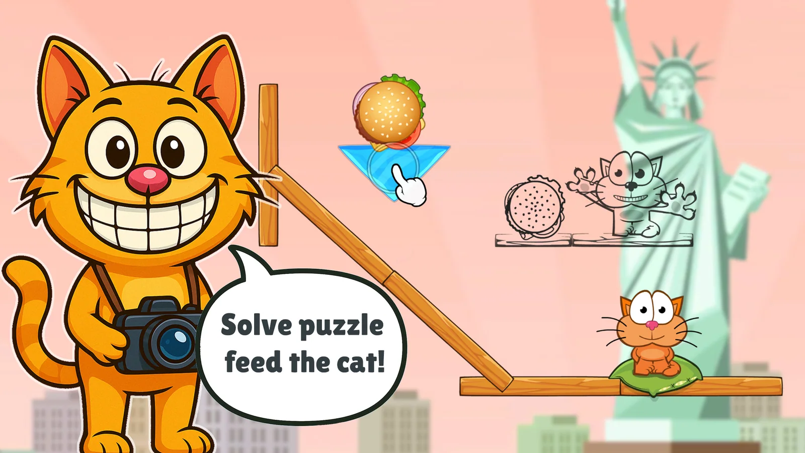 Feed the orange cat with clever physics moves