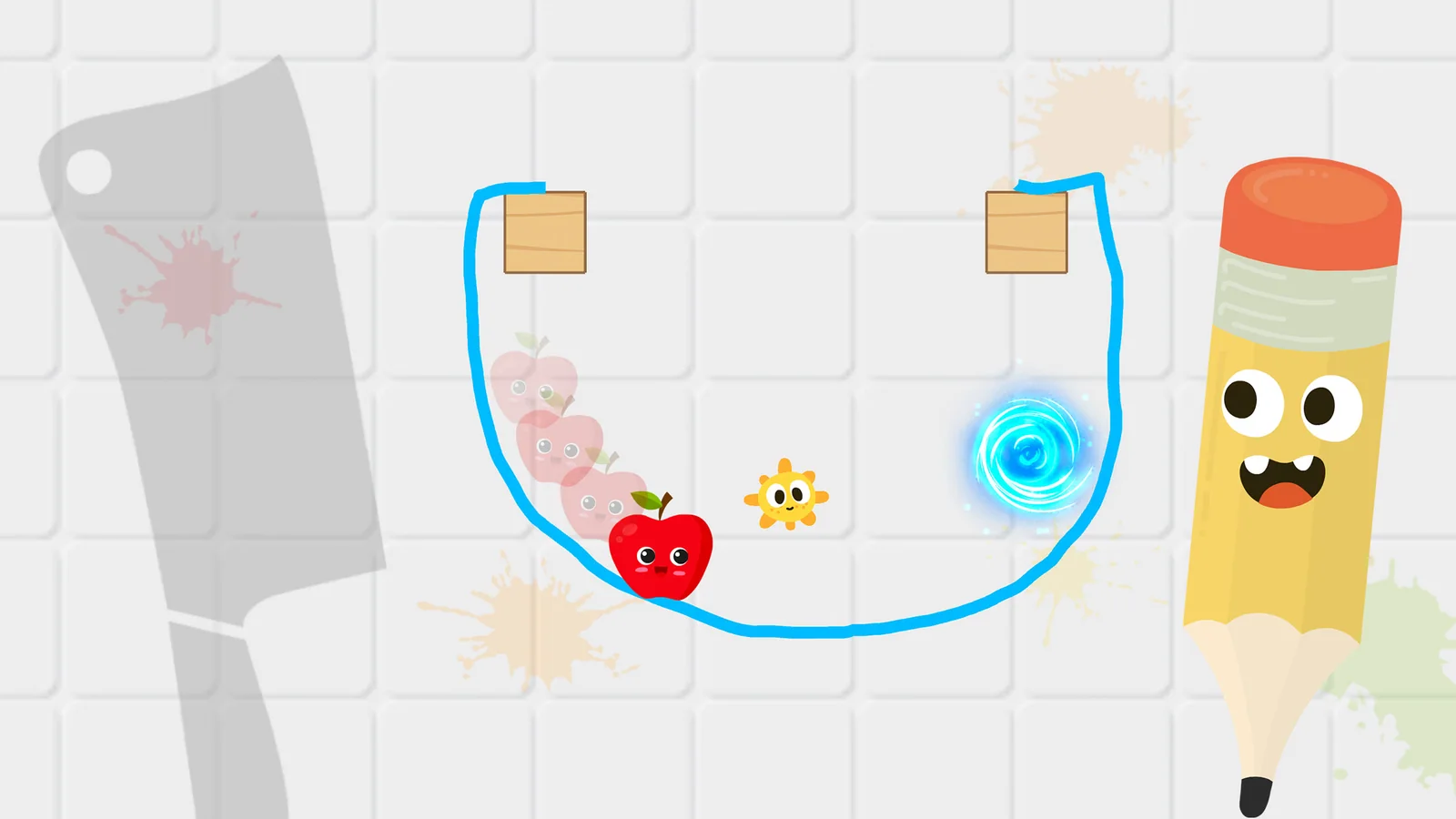 Guide fruit around obstacles with a drawn line