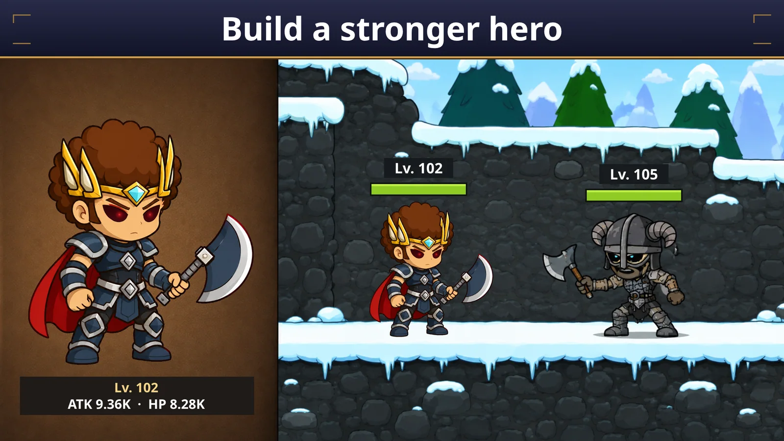 Pantalla de mejora de armas en Knight Hero 2
