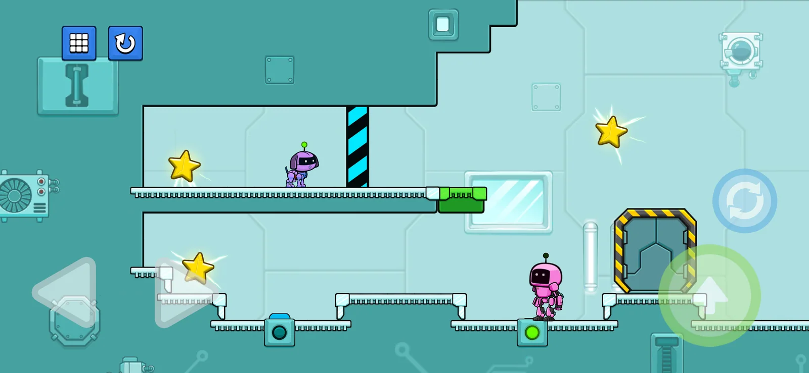 Activate buttons to move platforms